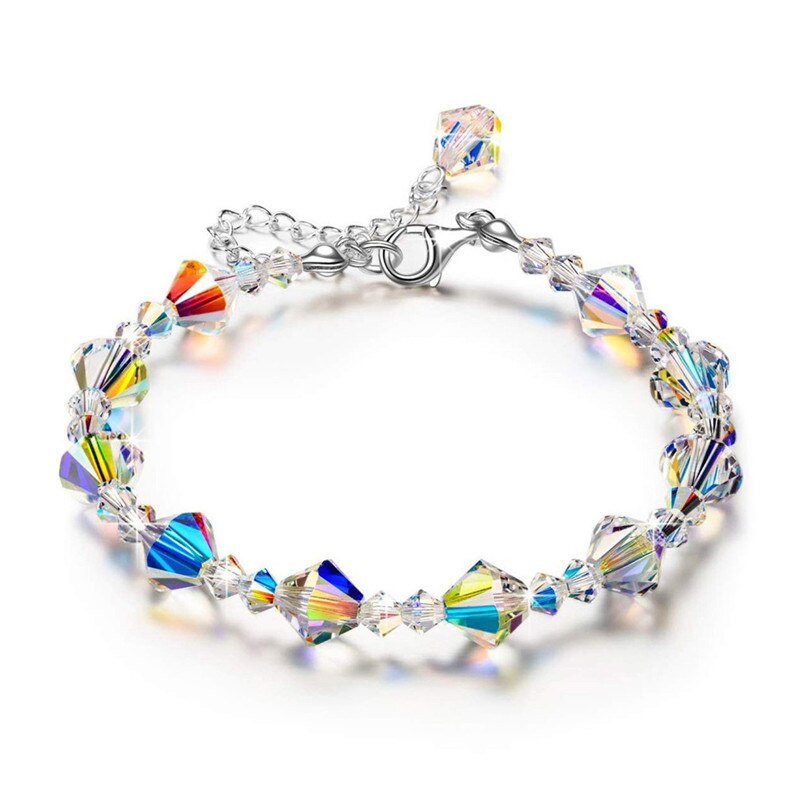 Summer Square Crystals Link Chain Stretch Charm Bracelets For Women Adjustable Party Jewelry Pulseras Mujer: B Rhombus
