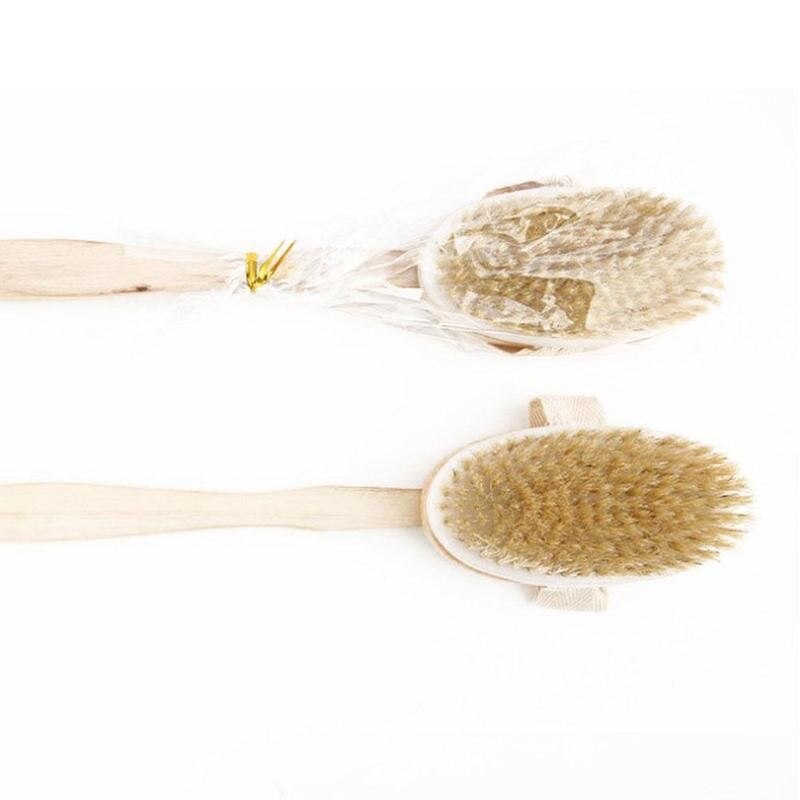 1 st trä ryggborste långt skaft bad naturliga borstar borstar dusch badrum trä exfolierande med kroppshandtag massage  p4 w 6