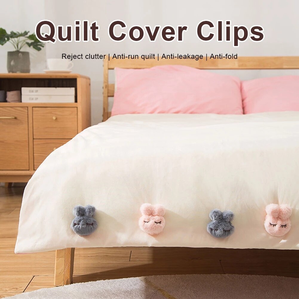 Drap de lit en peluche avec griffe de lapin, 4 pièces, housse de couette, bretelles, bretelles, couvre-matelas, antidérapant, attaches de couette