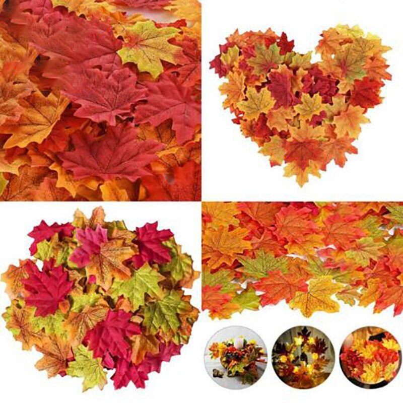 100 Pieces Of Maple Leaf Artificial Leaves Simulation Decorative Fall Leaves For Home Wedding Party Halloween Decoration