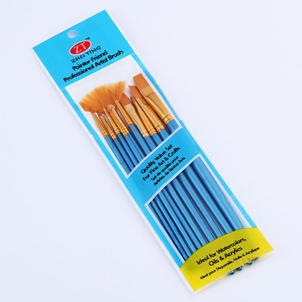 Pinceaux à peinture en acrylique | 10 pièces, Set artistique pour peinture acrylique/huile/aquarelle laine de Nylon barre bleue