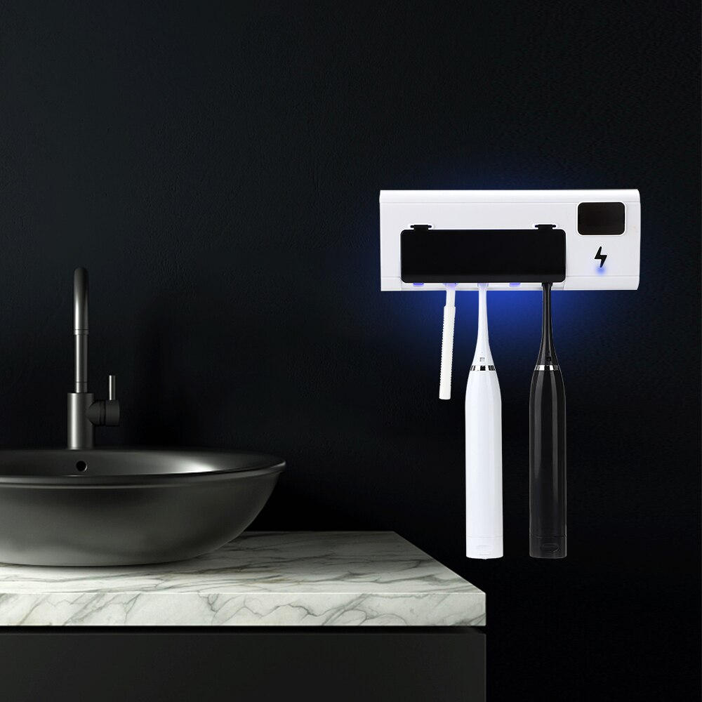 UV Toothbrush Holder Solar Energy Bathroom Storage Box Multi-function Storage Holder USB Charge 6 Minutes Regular Disinfection