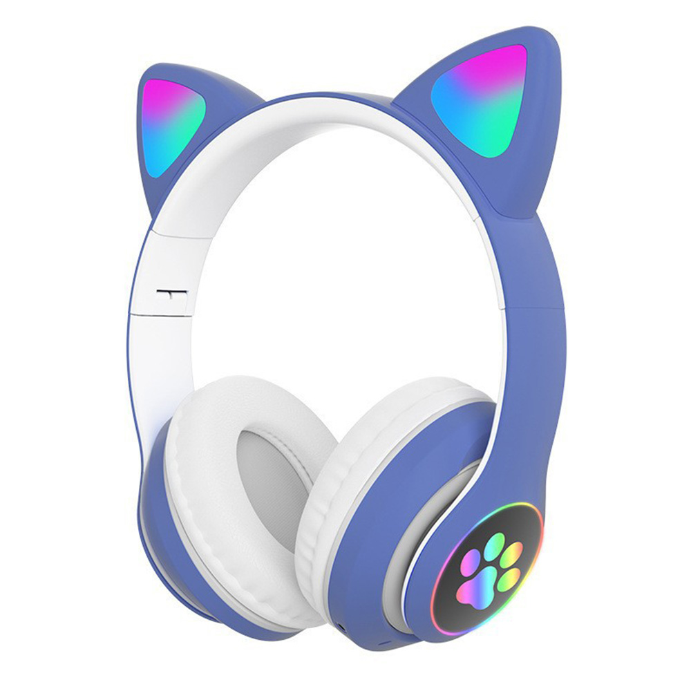 Cute Cat Ears Wireless Headphones RGB Gaming Headset With Microphone Noise Cancelling LED Earphones Stereo Music Children's: Red