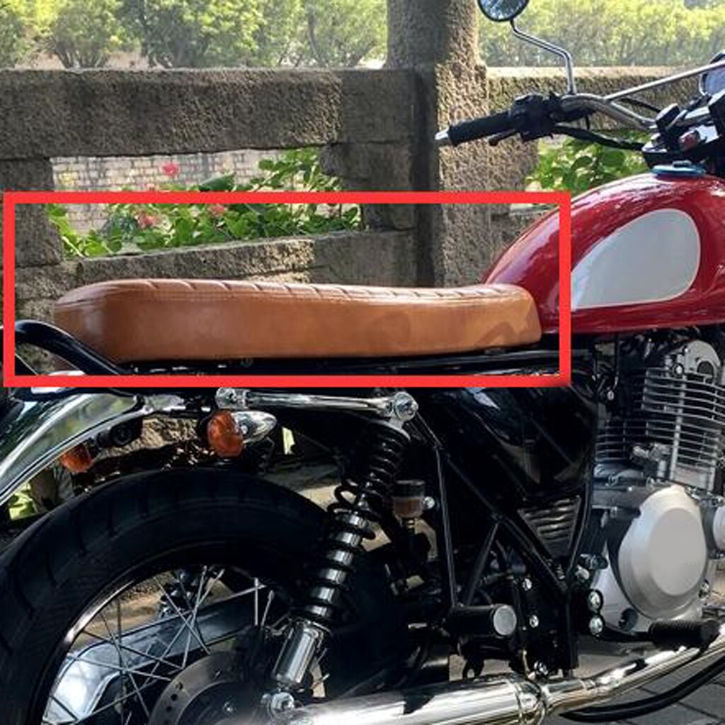Motorcycle PU Leather Cafe Racer Flat Seat Saddle Waterproof Brown Universal