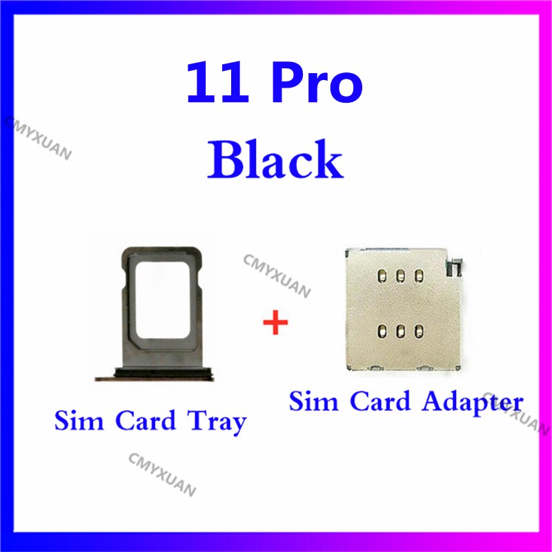 1set for iPhone 11 Pro /11proMax Dual SIM Card Reader +SIM Card tray Holder Slot Adapter Replacement: Black 11 Pro