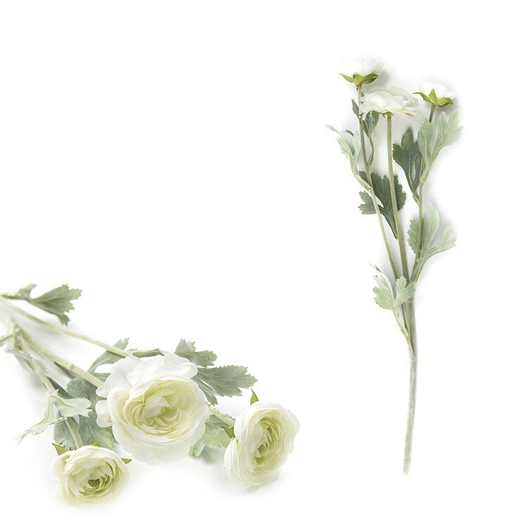 10 stk. små ranunculus asiatiske kunstige blomster til bryllupsdekoration hjem kunstige blomster rose simuleringsbuket 50cm: Mælkehvid