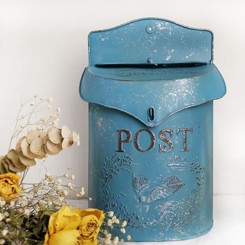 Europæisk stil jern retro postkasse blå postkasse