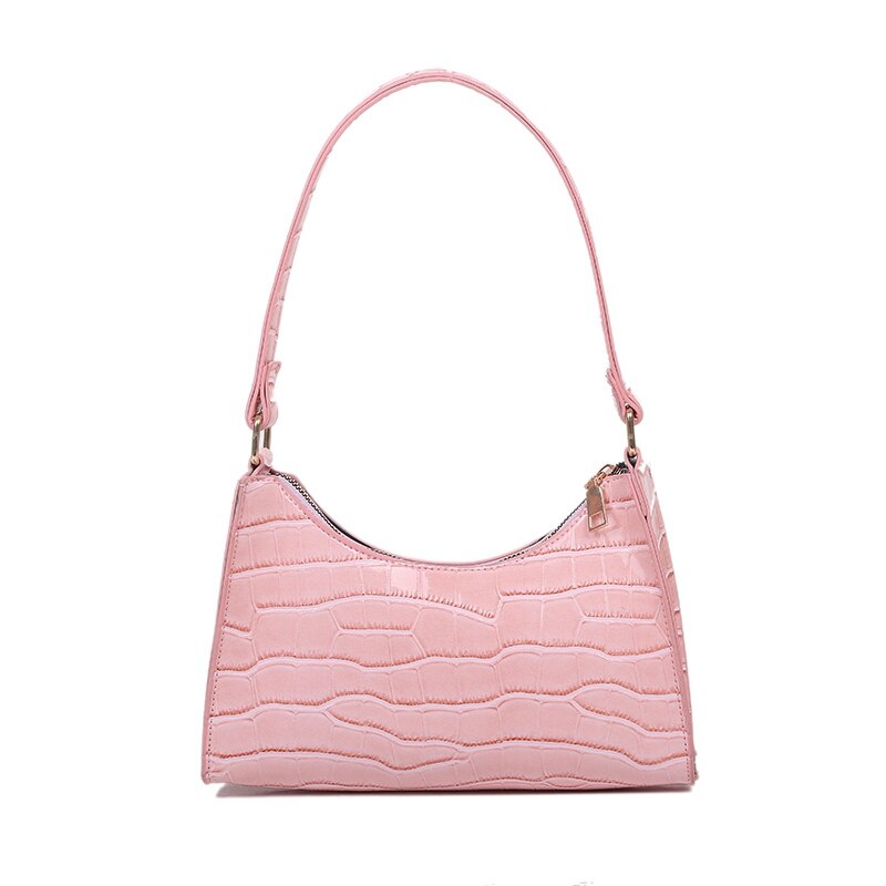 Padrão de crocodilo couro do plutônio do sexo feminino bolsa ombro moda senhoras axila saco do vintage bolsas bolsa baguette pequena embreagem: pink