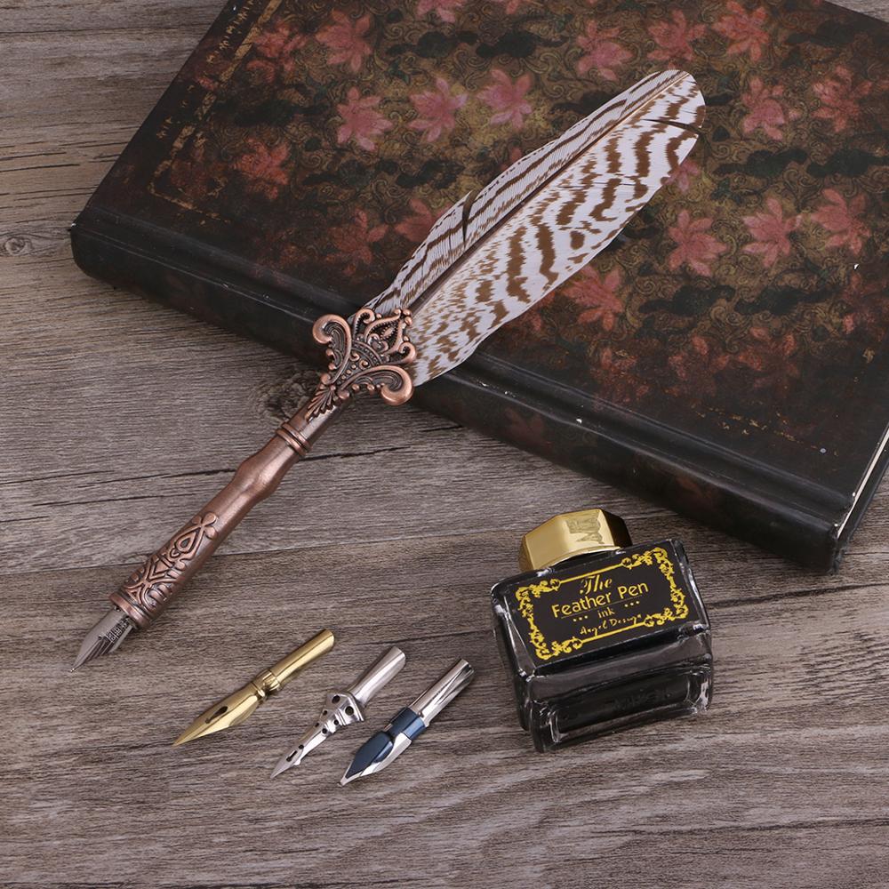 Antique Quill Feather Dip Pen Writing Ink Set Stationery Box Fountain Pen