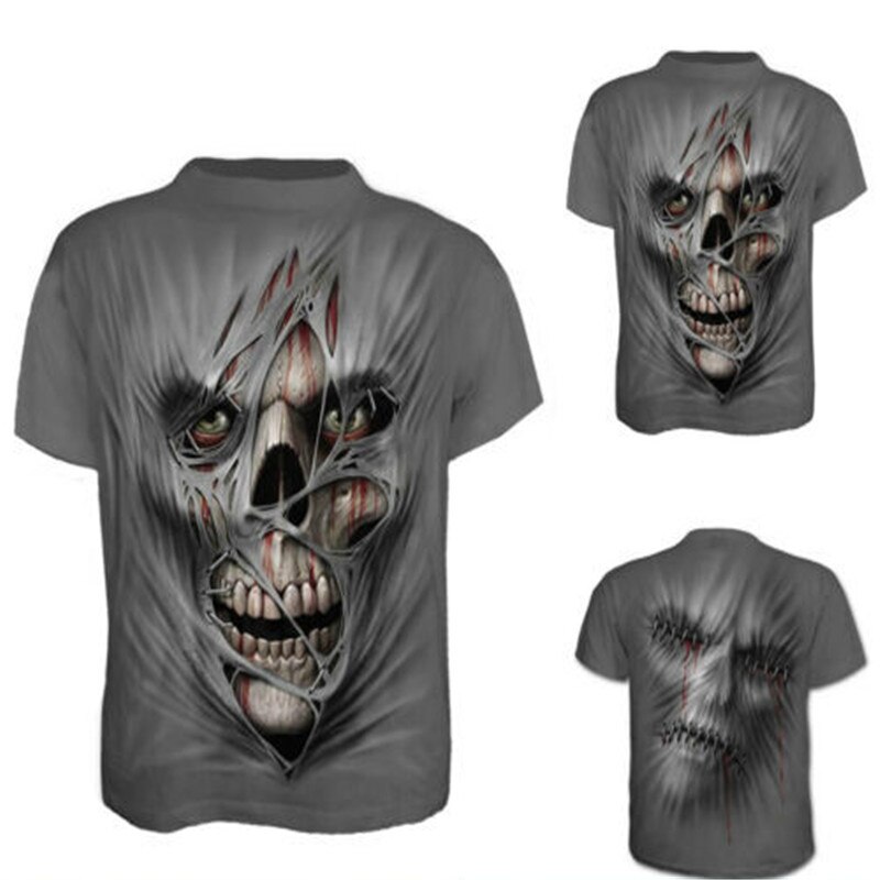 Stylish 3D Printed Men's T-shirt Male Summer Casual Workout Short sleeve Cotton Tops the Skull Printed Halloween Top streetwear