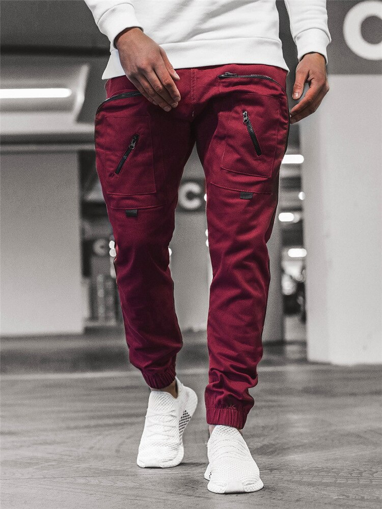 Chrleisure herr cargoficka byxor byxor streetwear joggingbyxor herr joggingbyxor hip hop lösa byxor herr: Xxl / Vin, röd