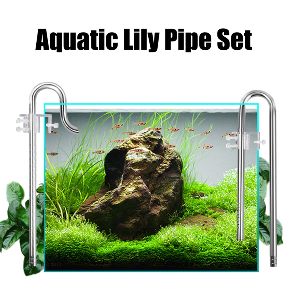 2pcs Inflow Outflow Stainless Steel Waterflow Adjustable Cleaning Tool Fish Tank Aquatic Lily Pipe Set Accessories