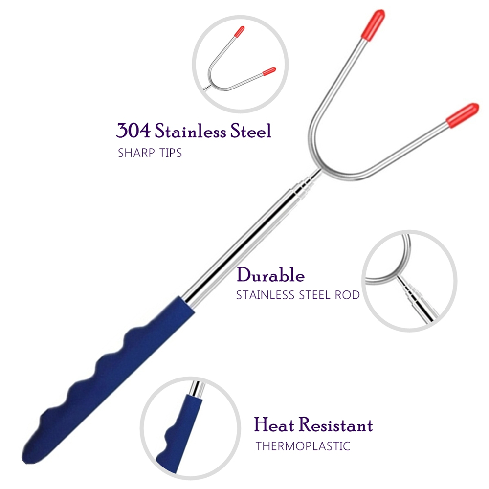 Marshmallow Roasting Sticks,5sets Barbeque BBQ Skewers,45inch Extended Smores Dog Fork with Silicone Handle for Campfire Pit