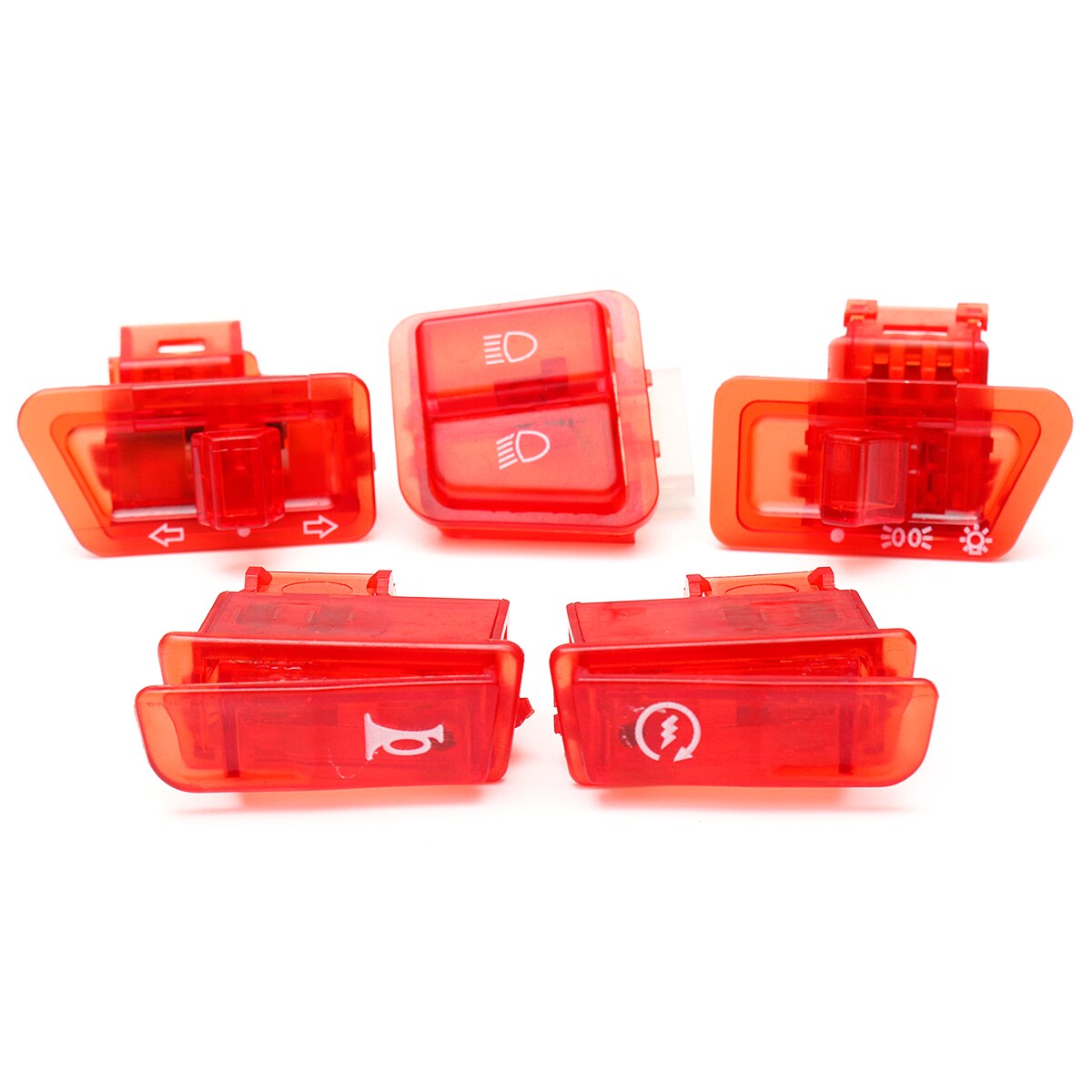 5 unidades/lote de luces para cabeza de motocicleta, atenuador de señal de giro, botón de interruptor único para GY6, 50CC, 125CC, 150CC, Scooter, ciclomotor: Rojo