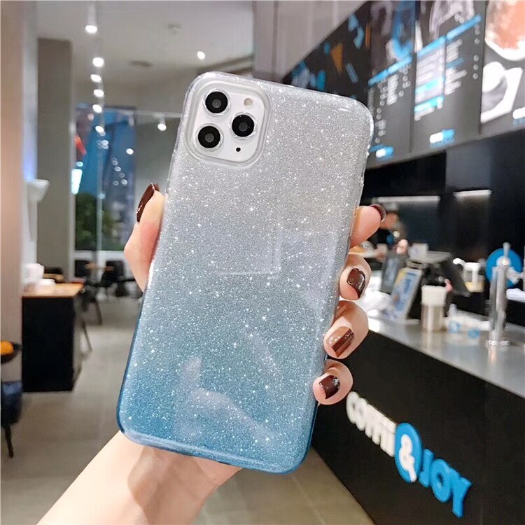 Ottwn Bling Powder Phone Case For iPhone 11 Pro Soft Silicone TPU Shiny Glitter Candy Color Cover For iPhone 11 11 Pro Max Shell: For iPhone 11 / Silver Blue