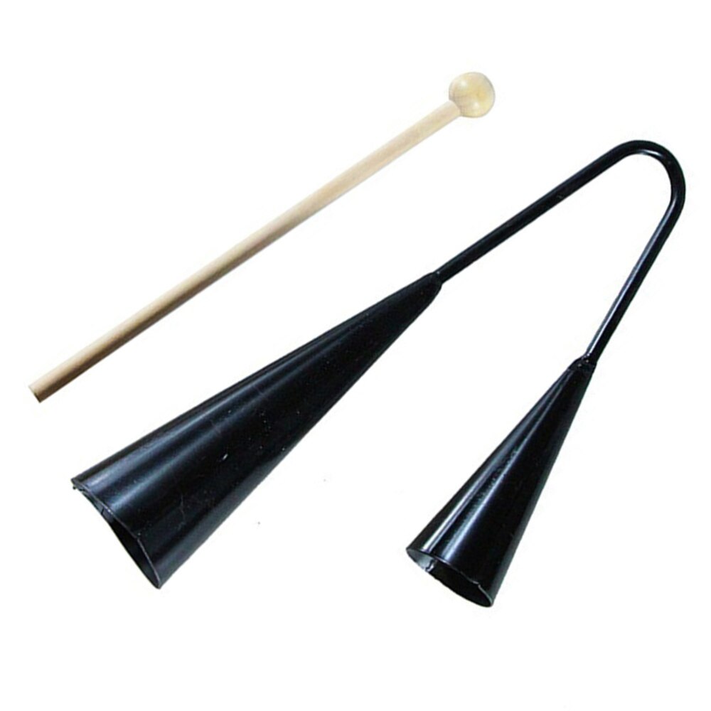 Agogo-campana de educación temprana para niños INSTRUMENTO DE batidor infantil de dos tonos Musical pequeño tradicional con palo de madera (negro)