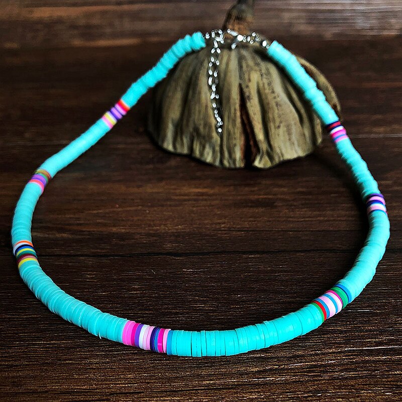 Bohemian Kleurrijke Klei Choker Ketting Voor Vrouwen Meisjes Boho Regenboog Polymeer Klei Kralen Verstelbare Kraag Femme Sieraden