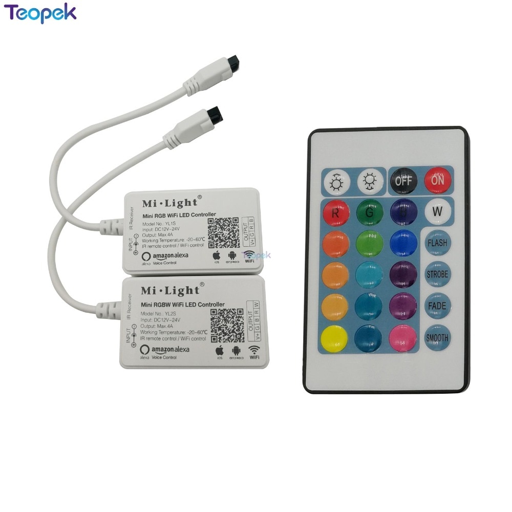Mi.light Mini WiFi LED Smart Light Controller YL1S YL2S + 24 IR Key Remote 4G Group Alexa Control for RGB / RGBW LED Strip