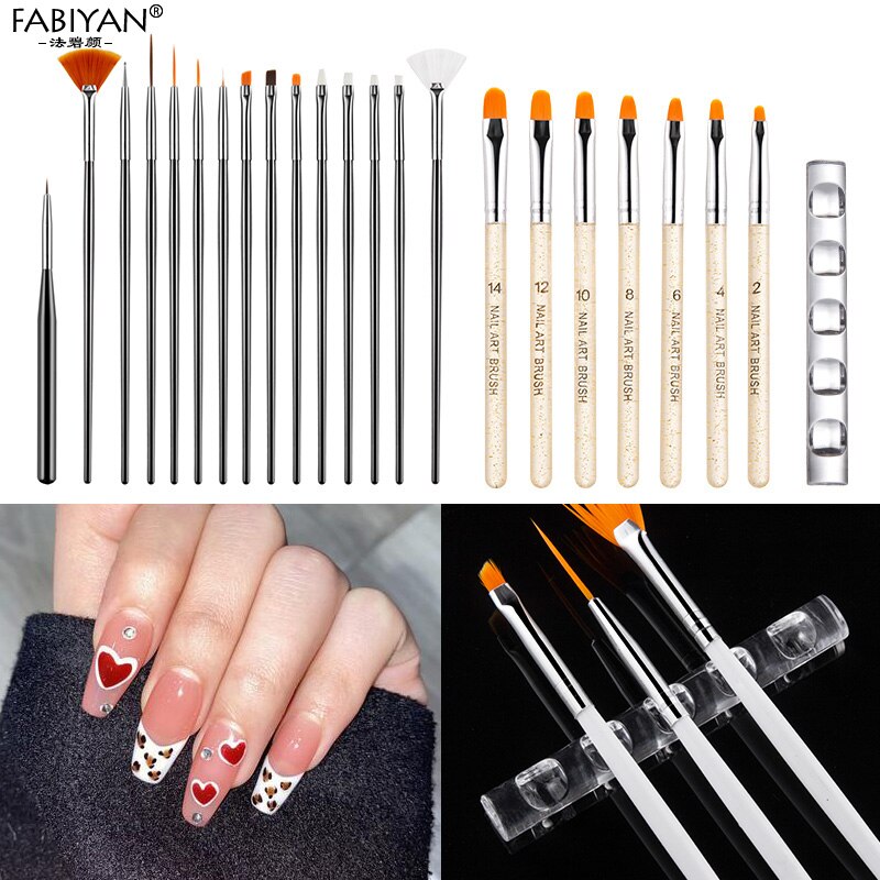 Ensemble de pinceaux pour Nail Art, Gel UV, peinture, sculpture, strass, points, séparateur d&#39;orteils, brosse à poussière, ciseaux, Kit de manucure