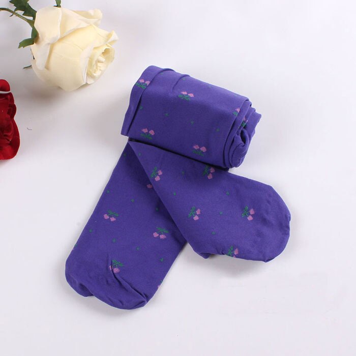 2021 New Girls collant primavera e autunno velluto Cherry Pattern Kids Dance collant per ragazze 3-7 anni pantaloni per ragazze anche i piedi: Purple