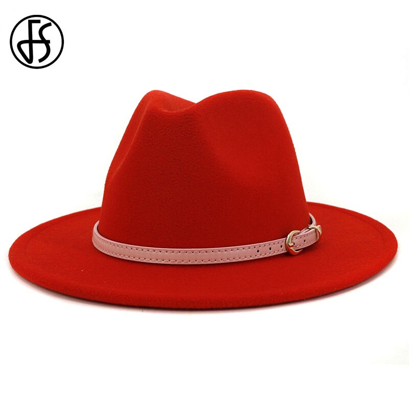 Fs roze vilten hoed winter fedora hoeden dames imitatie wol mix brede rand panama klassieke britse herfst dame jazz pet voor heren