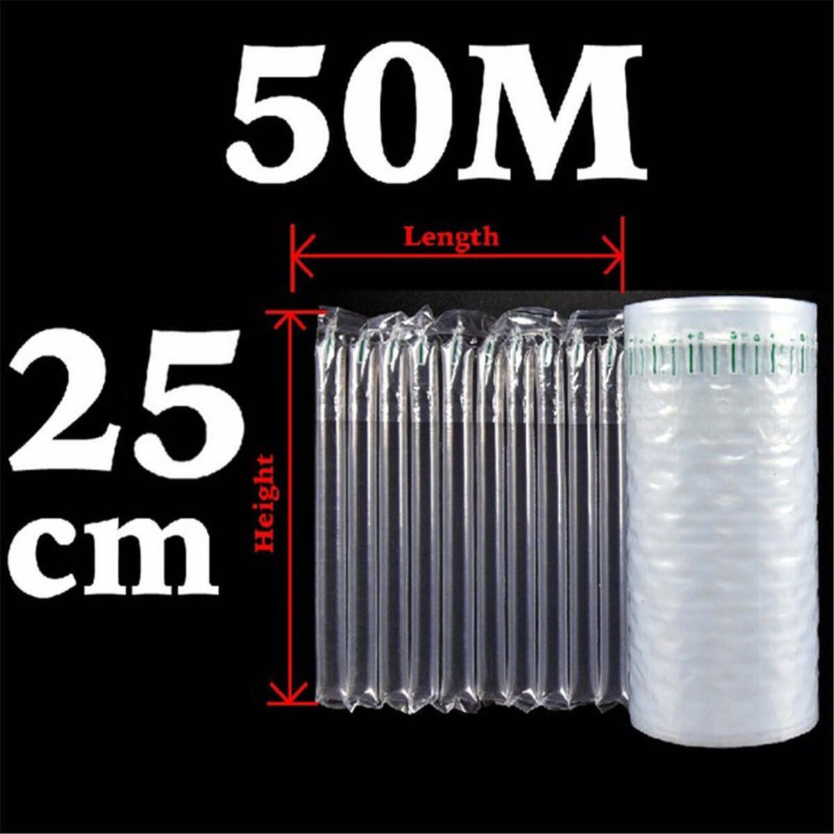 Tampon d'air gonflable 50M, emballage plastique, remplissage de bosse, colonne d'air, sac à bulles de protection Anti-choc de pression, sacs de courrier Express: 25cm x 50m