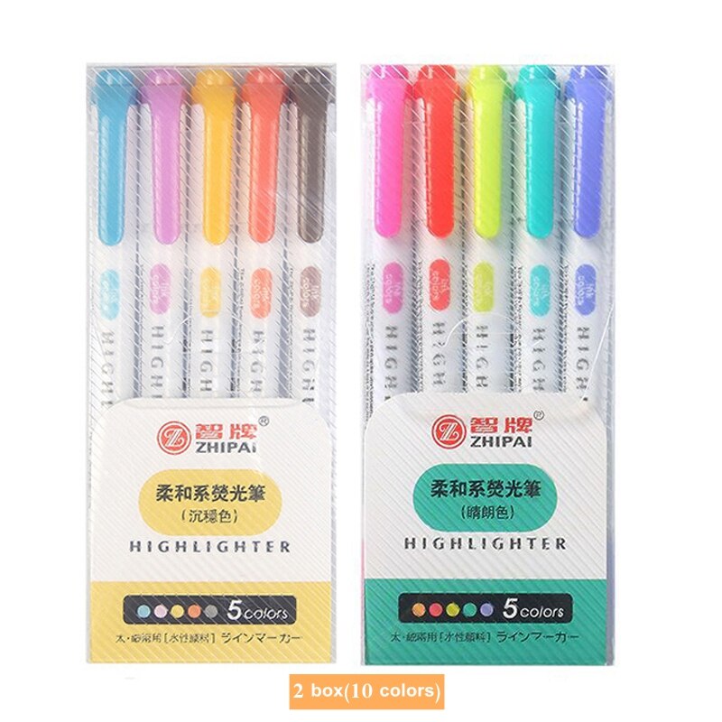 10/15/20/25 farver dobbelthovedet fluorescerende pen highlightere kunst tuschpenne skoleartikler søde kawaii papirvarer: 10 farver-b