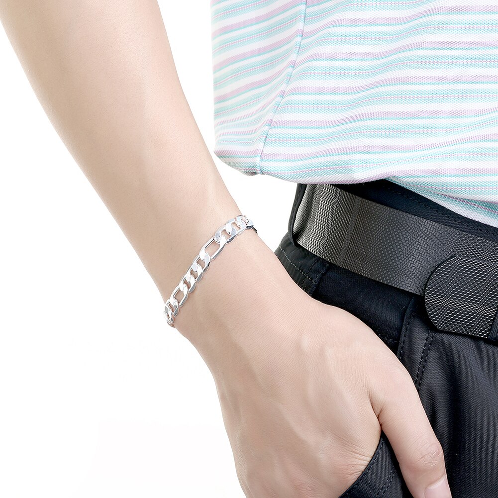 Klassieke Vrouw Mannen 6Mm 8Mm Geometrische Ketting Armband 925 Sterling Zilveren Sieraden Set Party Wedding Fine mode