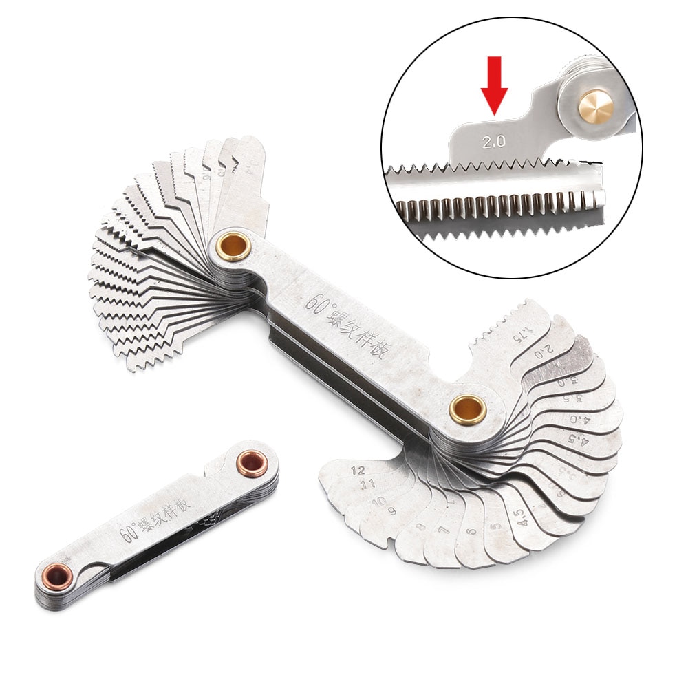 Jauge de pas de vis d&#39;engrenage à filetage métrique de 55/60 degrés, outils combinés de tour central en acier au carbone
