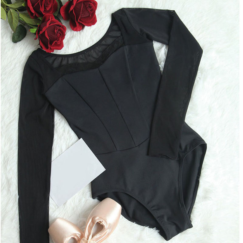 Ballet dance leotard gymnastic costume for Lace Collar Waist length sleeves Bodysuit Gymnastics Performance Adult Yoga Costu: M / Gray Bronze