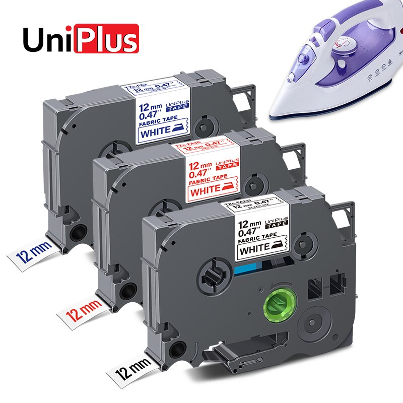 Uniplus 12/18Mm Tape FA3 FA3R FA231 Stof Tapes Stof Ijzer Op Kleding FA241 FA4 Compatibel Label maker Zwart Op Wit