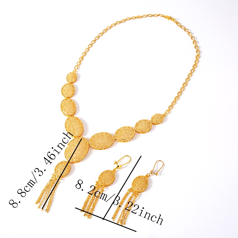 Arabic Dubai Jewelry Set for Women Summer Cooper Earrings Ethiopian African Chain Gold Color Necklace Wedding Bridal