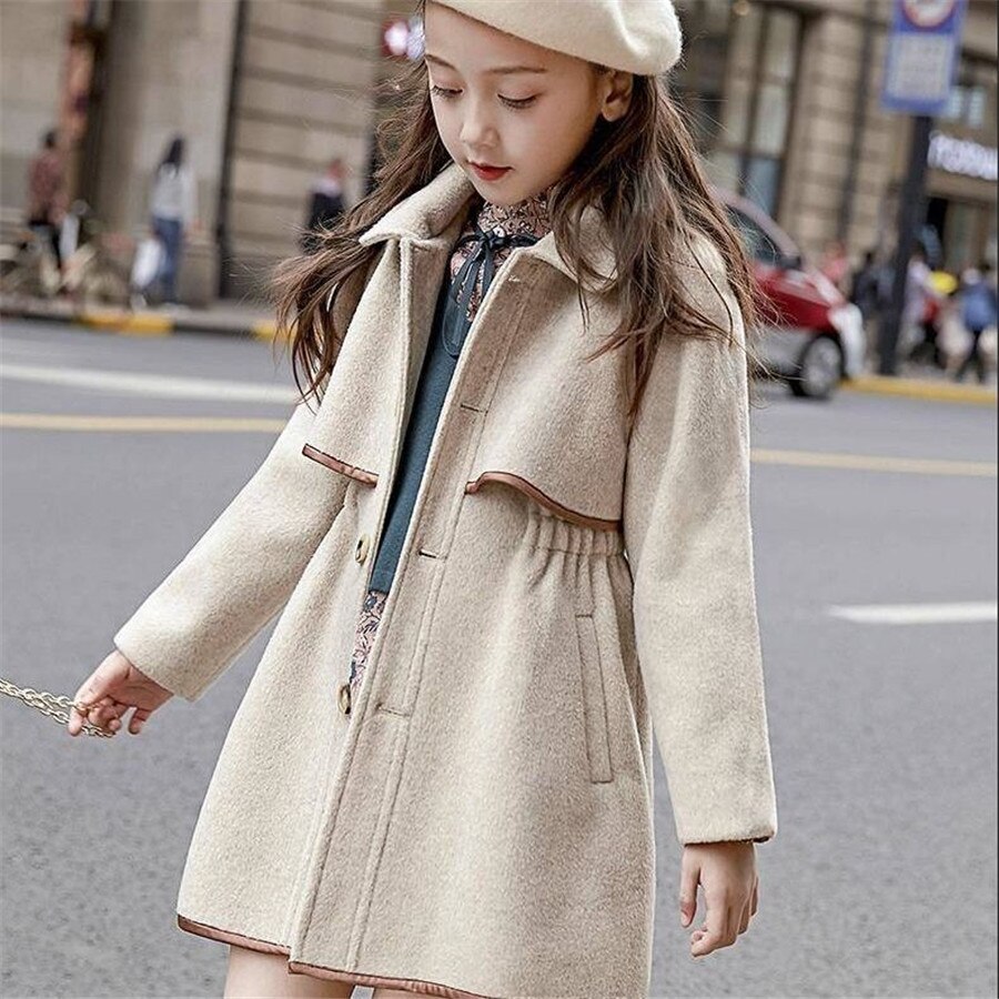 Children Girls Coats Outerwear Winter Girls Jackets Woolen Long Trench Teenagers Warm Clothes Kids Outfits For 8 10 12 14 Years