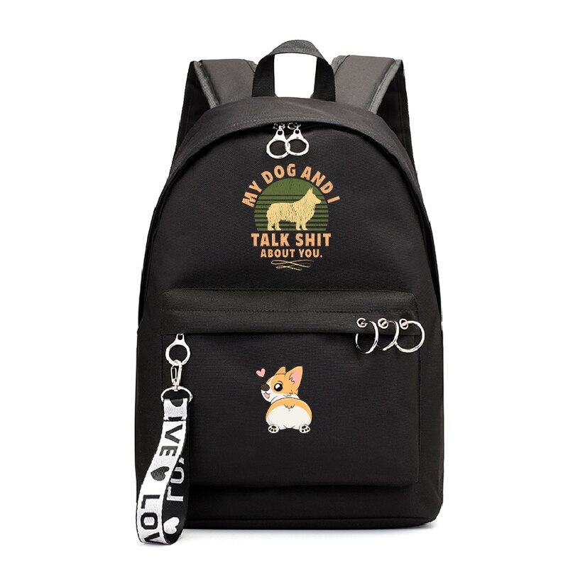 Lustige Korgi Hund Rucksack für Frauen Mädchen Schule Tasche Teenager Taschen Weibliche Harajuku Rucksack Schwarz Rosa Reise Rucksäcke Bookbag: 805-BP2-1-6