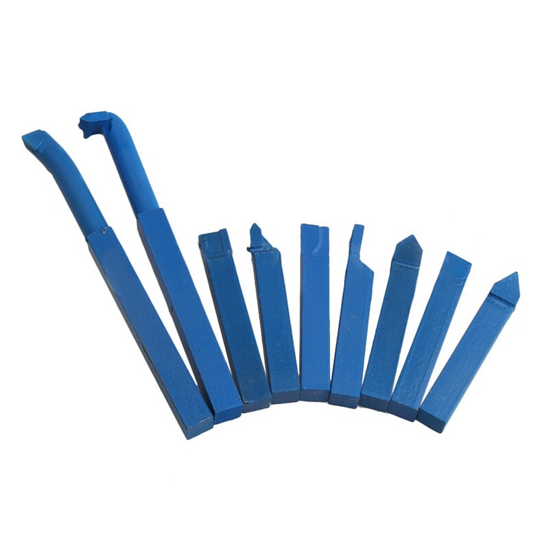 9 Pcs Iron Lathe Brazed Carbide Turning Tool Drill Bit Square Shank Blue 10X10Mm: Default Title