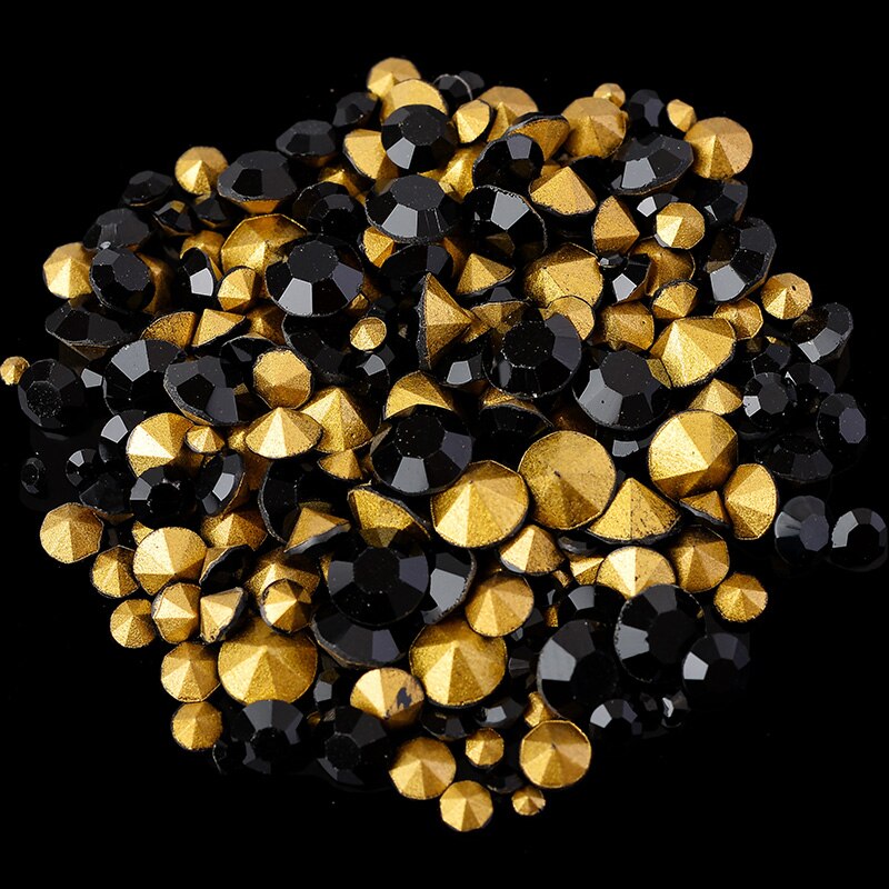 SS2-SS22 Mix Grootte 6Gram 200-400Pcs Alle Kleuren Kegel Point Rhinestone Voor 3D Nail Art Diy Sieraden applique Accessoires Decoratie: black