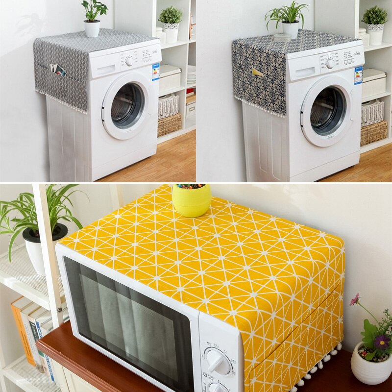 1pc Geometric Refrigerator Cloth Single Door Refrigerator Dust Cover Pastoral Double Open Towel Washing Machine Cover Towel