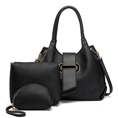 Nevenka dametaske stor kapacitet kvindelig pu læder håndtaske luksus håndtasker plaid dame tasker sæt 3 stk tasker: Sort
