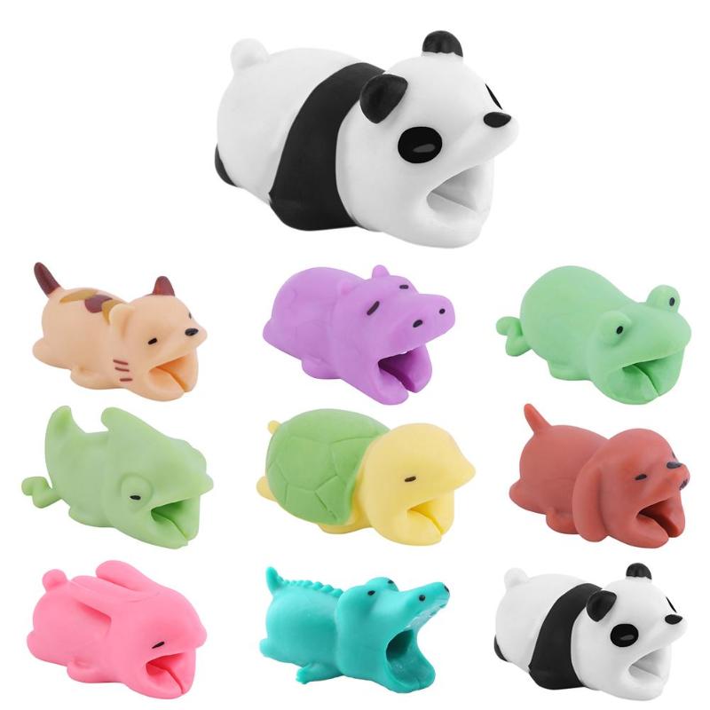 Data Cable Protection Sleeve Cable Winder Cute Animal Bite Cable Protector For iPhone Panda Bites Doll Model Holder Cable Winder