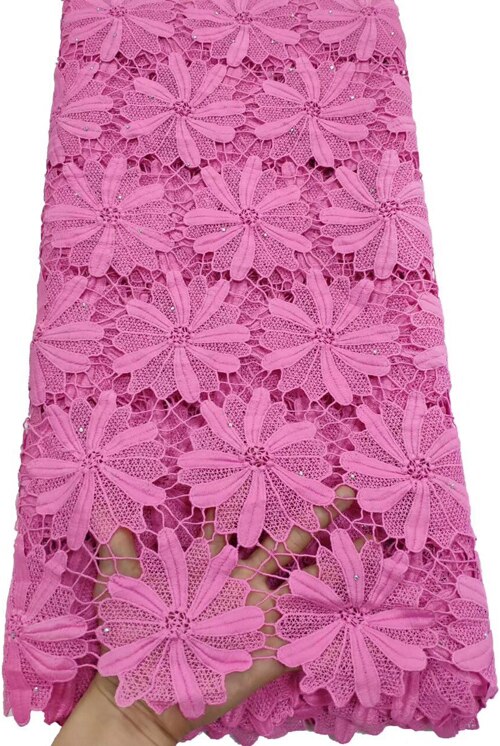 Guipure Lace Fabric Embroidery stones African Water Soluble Cord Lace Fabric for Wedding Dress YTB78 wine