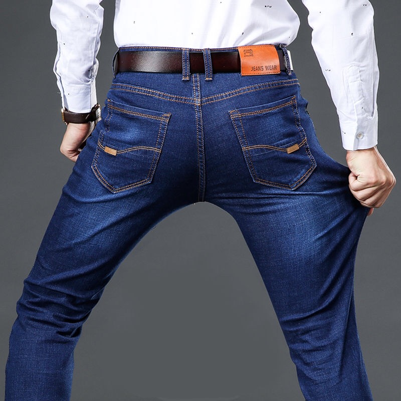 Männer Jeans Geschäft lässig Gerade schlank passen Blau Jeans strecken Denim Hosen Hosen Klassische Große Größe 29-42