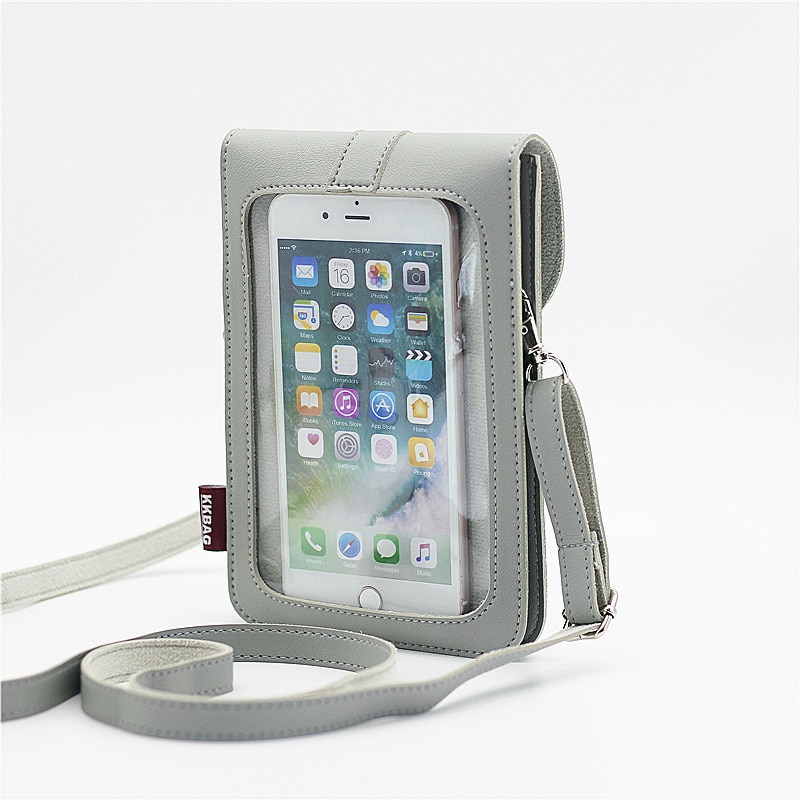 Touch screen mobiltelefon pung smartphone tegnebog læder skulderrem håndtaske kvinder touchable taske