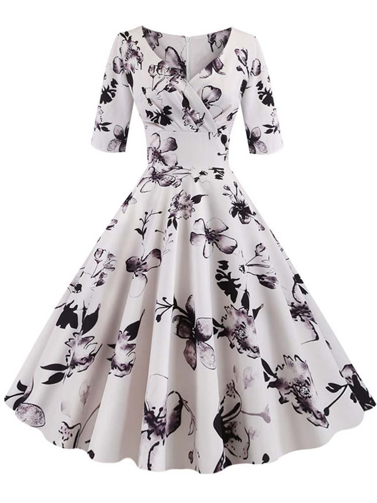 Vestido de otoño-invierno de media manga para mujer, estampado Floral, Vintage, informal, Rockabilly, Pin Up: L / 003