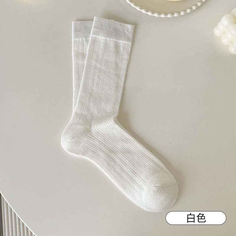 1Pair Women Thin Hollow Out Long Loose Socks JK Lolita Sweet Girls Japanese Solid Color Breathable Cotton Spring Summer Stocking: Beige
