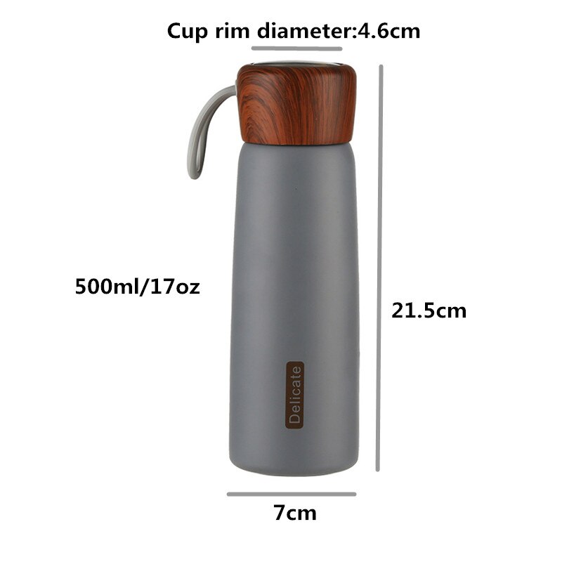 Termo de acero inoxidable 500 para exteriores, botella de agua de 304 ml, sin Bpa, con tapa de madera y cuerda portátil, para leche y té