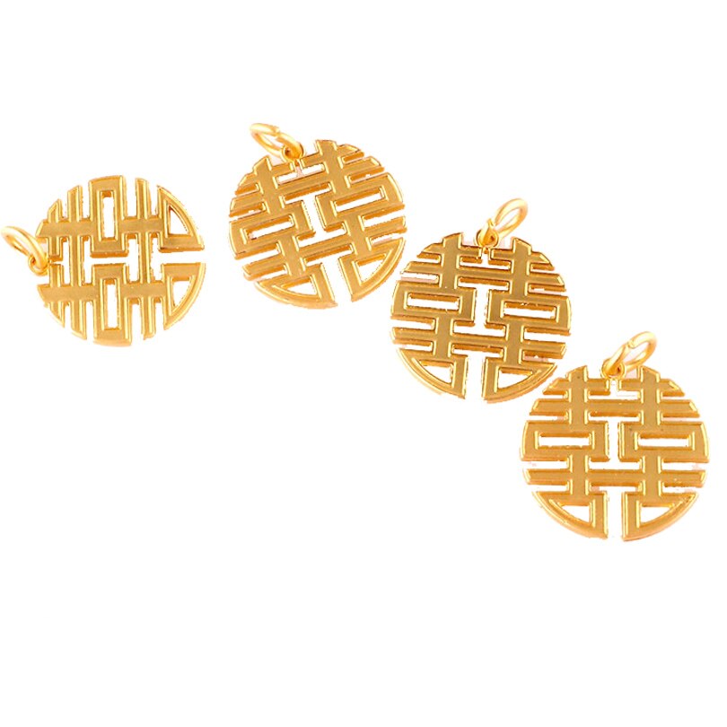 Personnages chinois ronds, couleur or 23389, Double bonheur, pendentif à breloques pour la fabrication de bijoux, Bracelet, accessoires faits à la main, 12 pièces