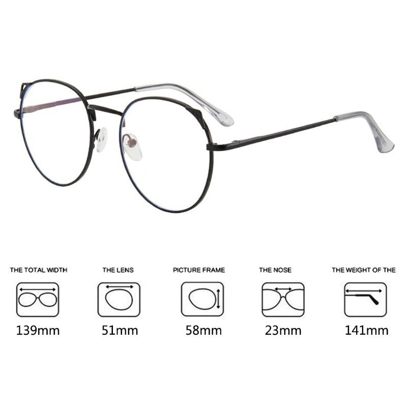 Antiblått ljus söta runda kattöron glasögonbågar dator ögonskydd optiska glasögon unisex