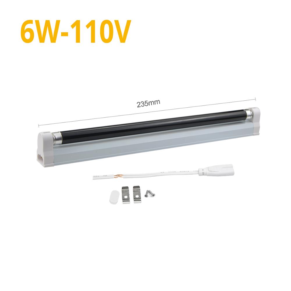 Ultraviolet Lamp Blacklight T5 Tube UVC Bulb 220V 110V UV Lamp Black Light Violet Fluorescent CFL BLB Lamps luz negra: 6W  No Plug 110V