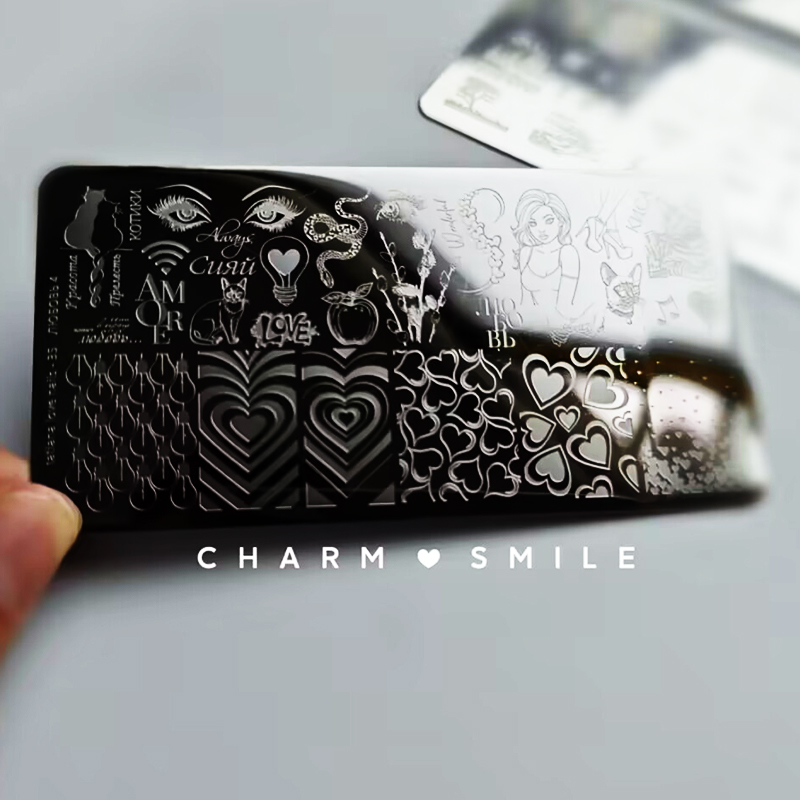 Placas de estampado de uñas con personajes de dibujos animados, amor, Día de San Valentín, estampado de hojas de flores, arco, corazón, plantillas de sellos para uñas, herramientas de decoración de uñas