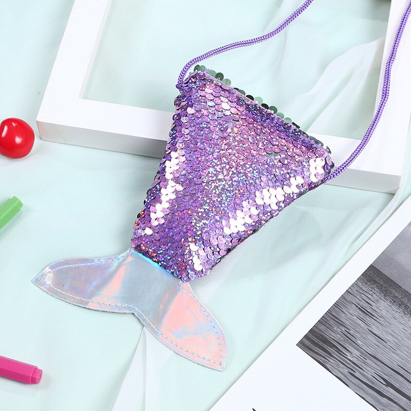 cute girl waist bag mermaid fishtail sequins fanny pack chest bag mini purse Long Rope Coin Purse Girls Crossbody Bags: 2